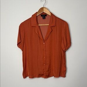 Rachel Roy Terracotta Short-Sleeve Button-Down Shirt Size Small